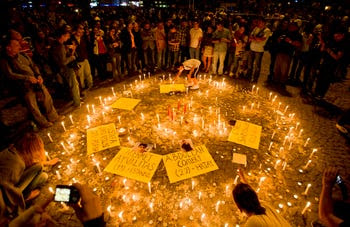 People light candles in June 2013 for the victims of the protests at Taksim Square, in Istanbul