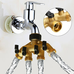 3/4 Inch 4 Way Brass Hose Faucet Manifold Water Segregator