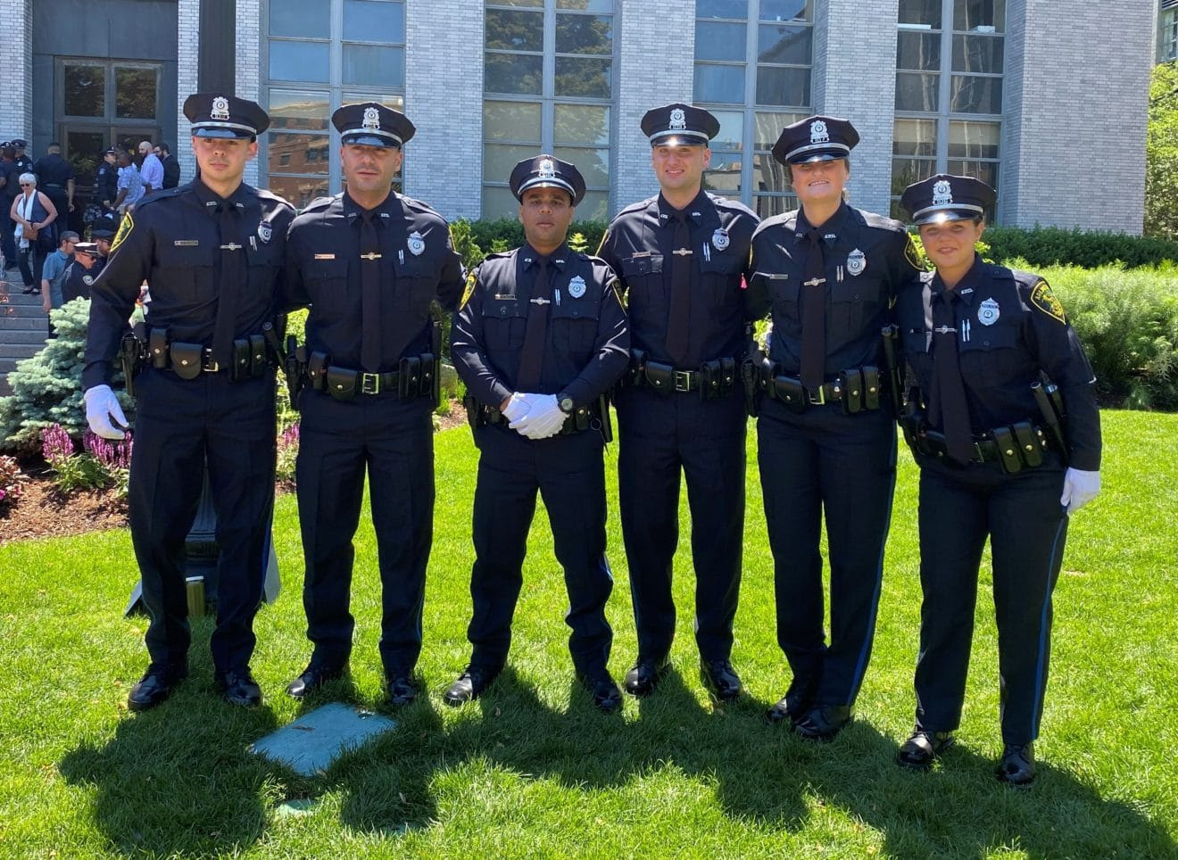 From left to right: Officers Joseph Hachey-Magliozzi, Joseph Fimiani, Shailesh Shah, Brian Koslowsky, Shannon Hickey and Rachel Venuti. (Photo courtesy Arlington Police Department)