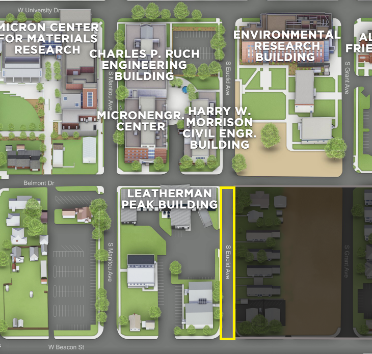 Map highlighting the block of Euclid Street that will be closed, between Belmont and Beacon