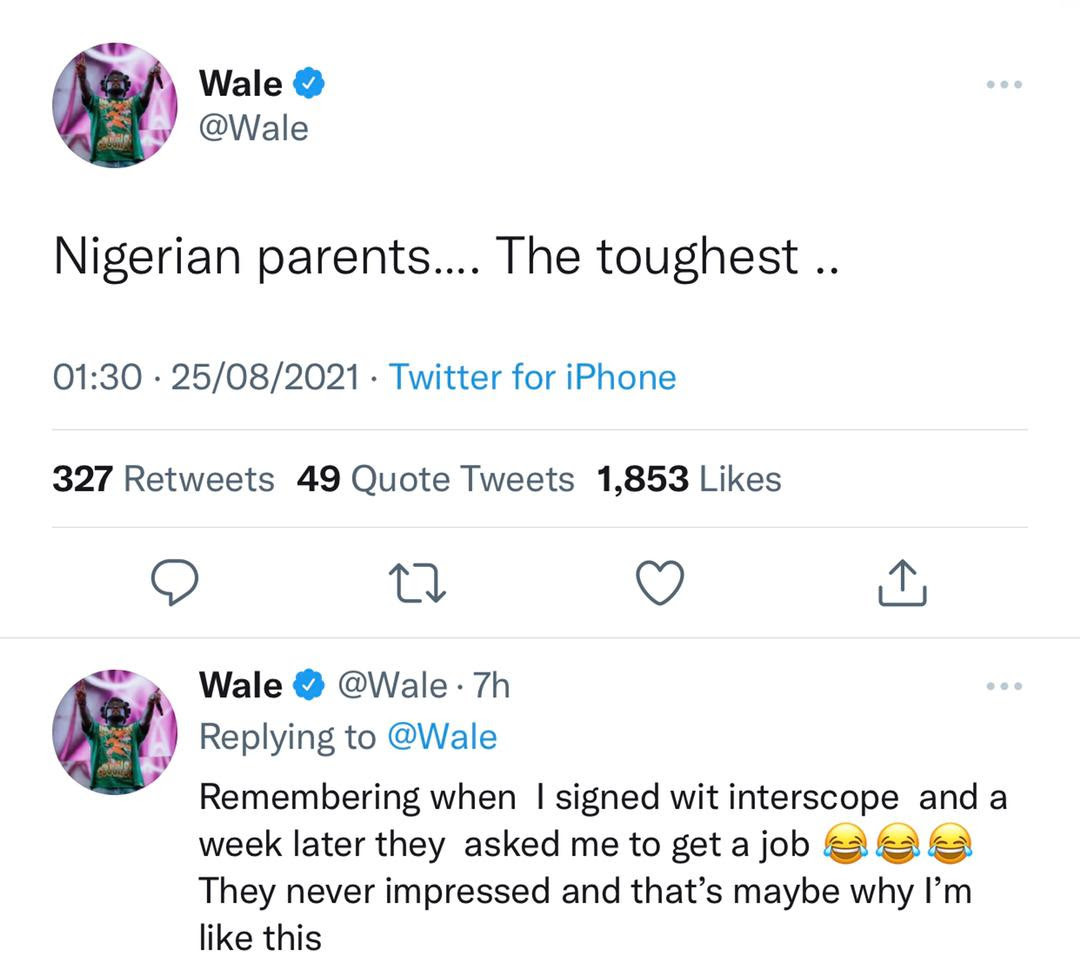 Nigerian parents are the toughest. They are never impressed - Rapper Wale