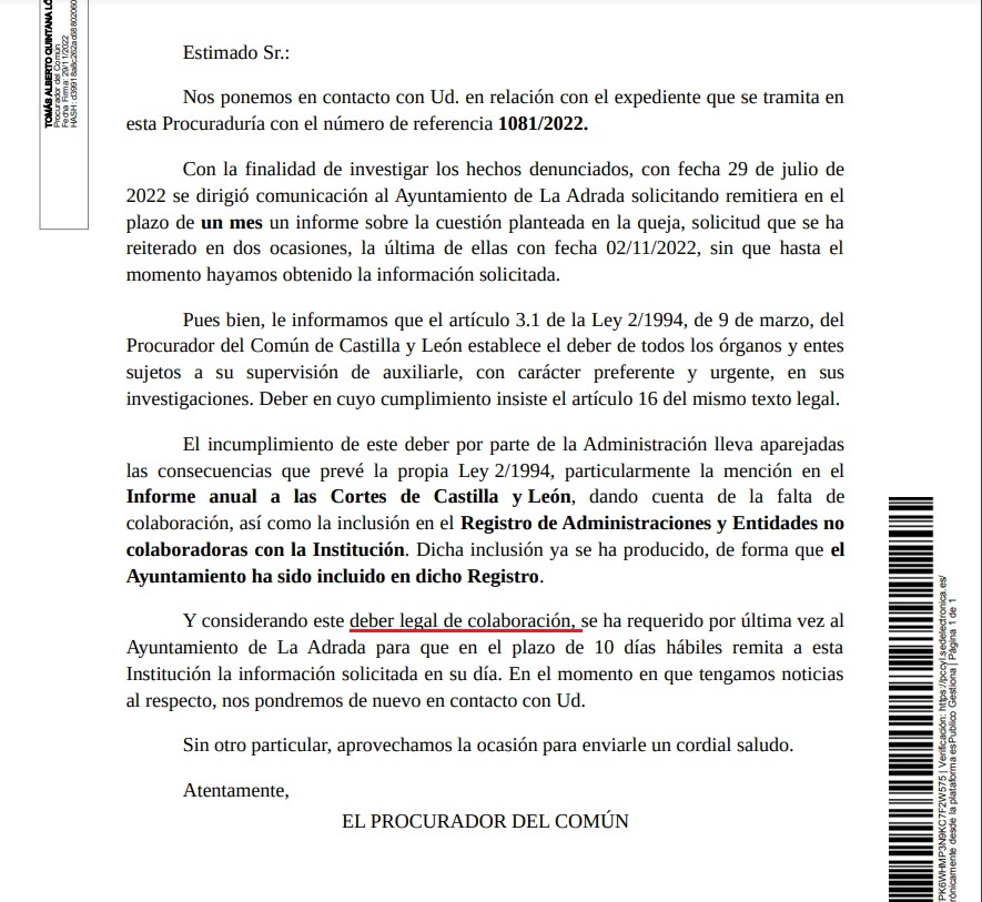 Apercibimiento responsabilidad penal