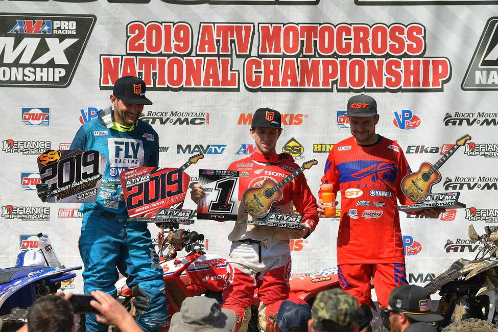 Joel Hetrick (center), Chad Wienen (left) and Thomas Brown (right) rounded out the Muddy Creek ATVMX National top three.