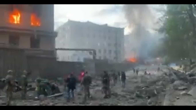 As imagens da destruição após os ataques a Kiev nesta quinta-feira