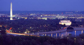 skyline of Washington, DC at dusk