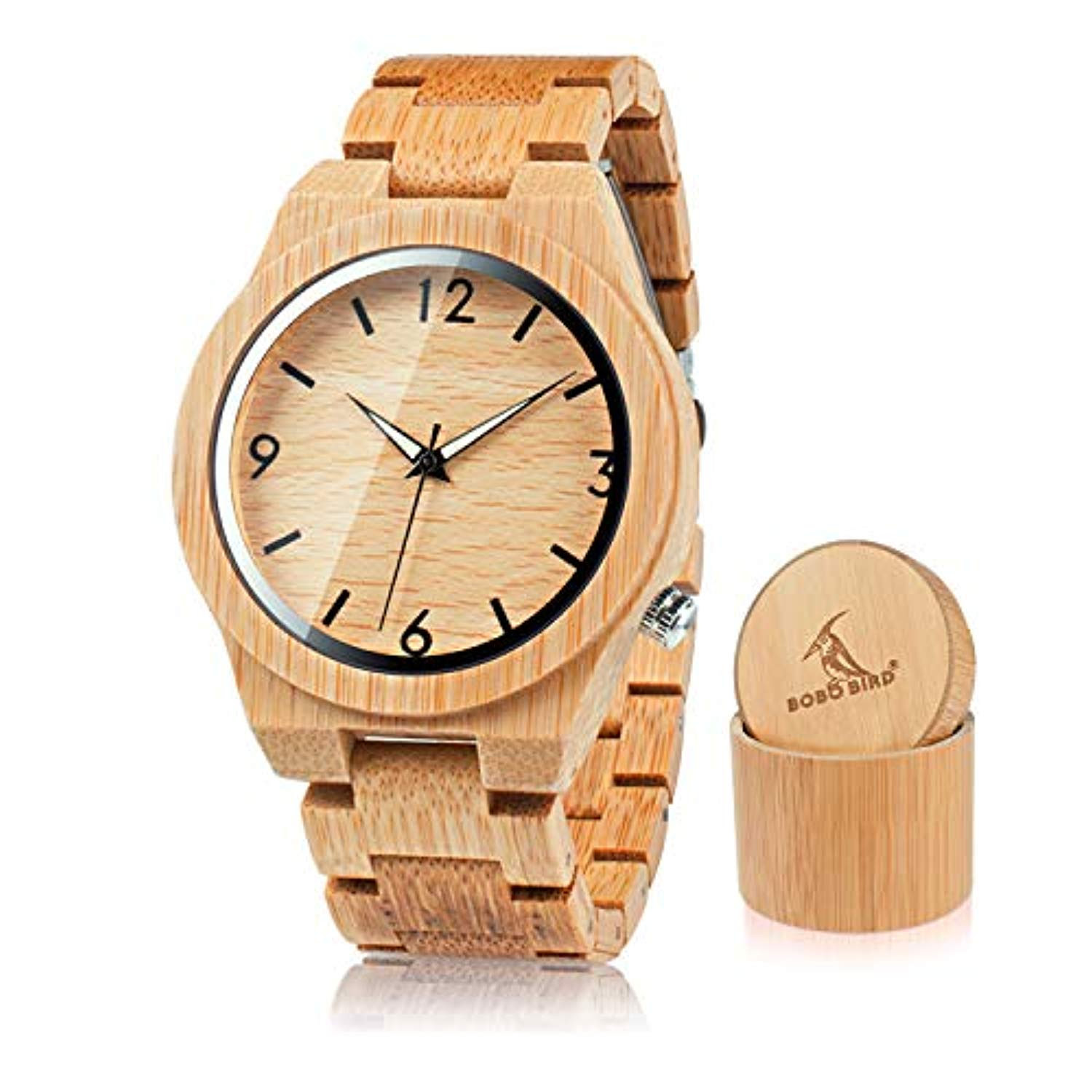 Image of Men's Bamboo Wooden Watch Numeral Scale Large Face Quartz Watch Lightweight