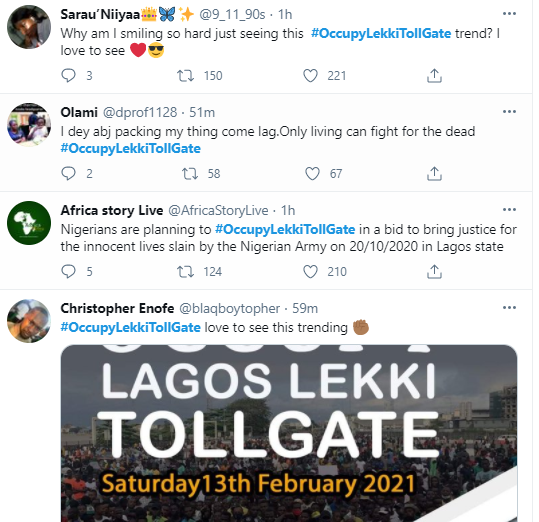 #OccupyLekkiTollgate trends as Nigerians plan to stage another protest over the reopening of Lekki tollgate on February 13