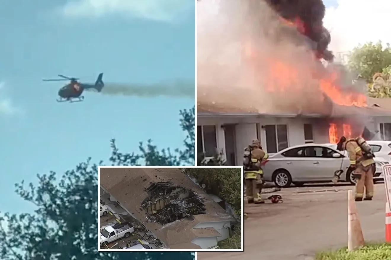شاهد لحظة تحطم طائرة هليكوبتر فوق منزل بأمريكا