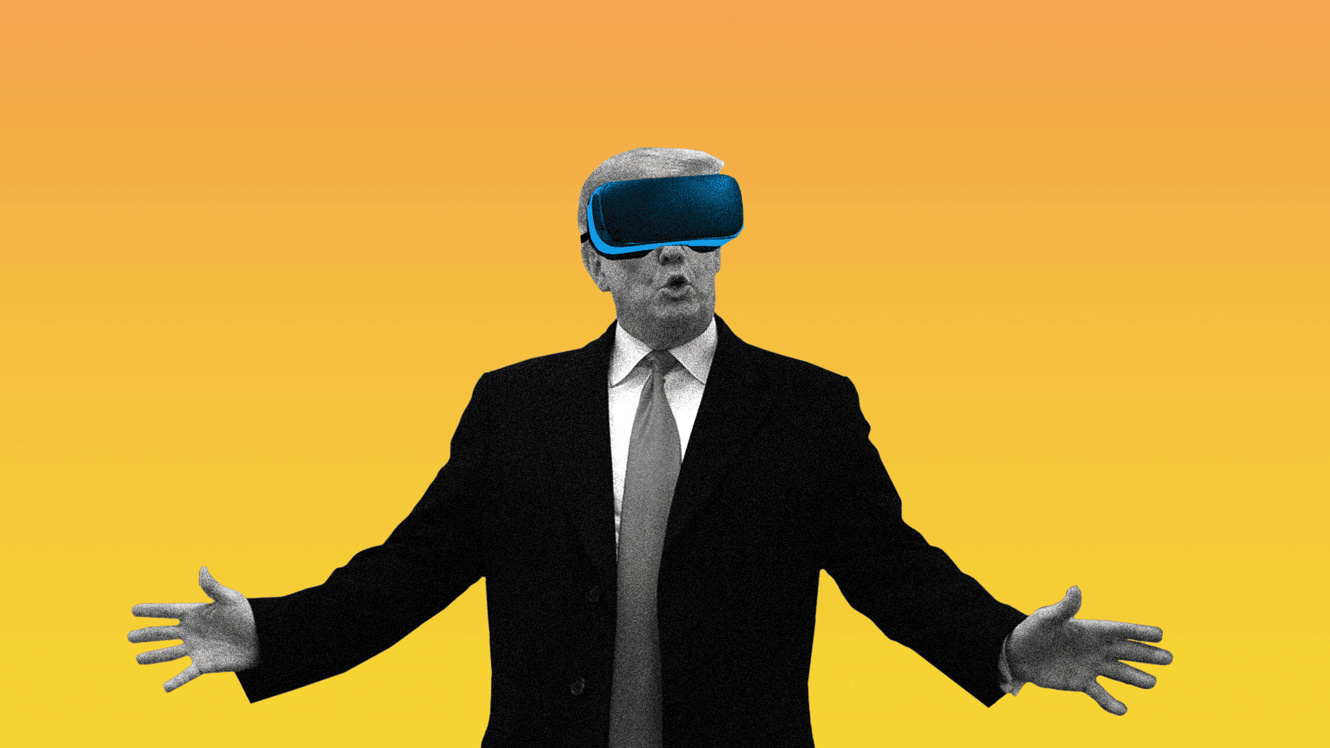 Illustration of President Trump wearing a virtual reality headset.