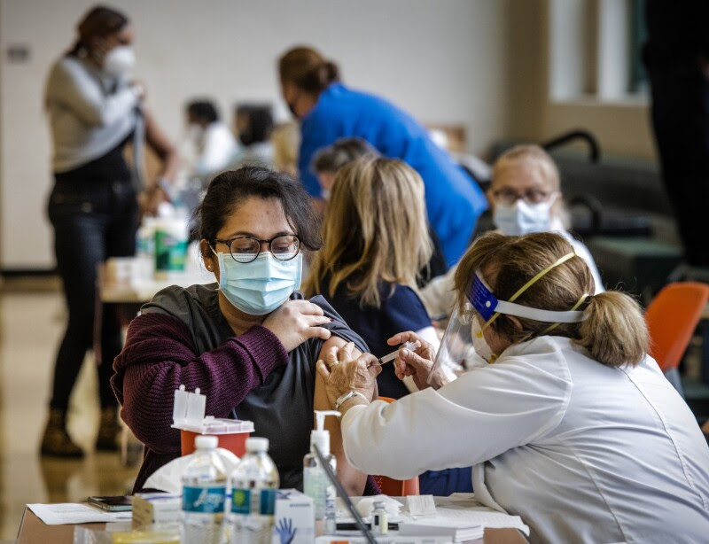 Montgomery County administers 4,000 doses of the Moderna vaccine to healthcare workers and first responders, on December 30 in Silver Spring, MD.