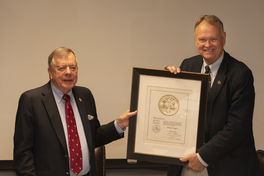 Alvin Taylor accepts his Meritorious Service Award From SCDNR Board Chairman Norman Pulliam.