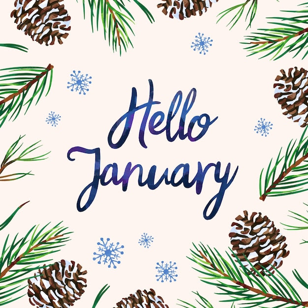 Free vector watercolor hello january lettering