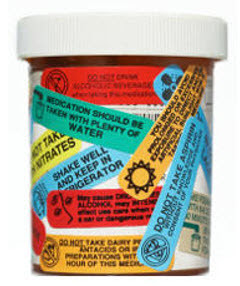 Pill bottle with mulitable warning lables