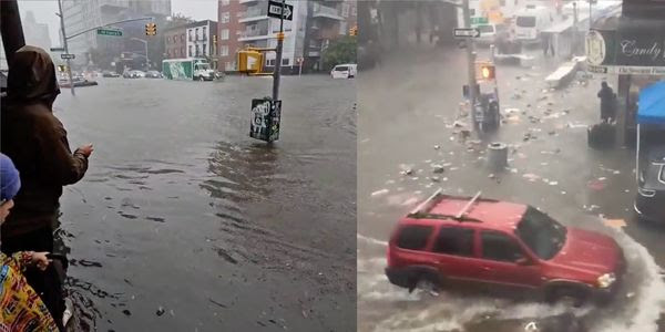 Screenshots from social media posts show flooding in NYC.