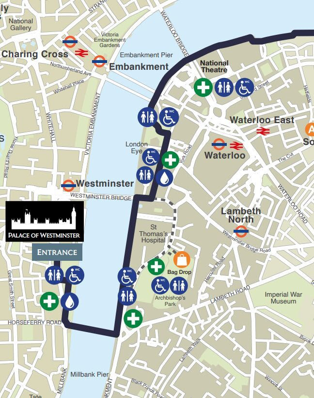 Map showing the route of the queue as it passes through Lambeth