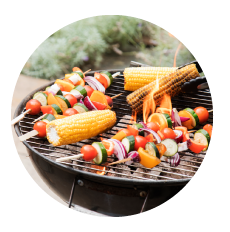 healthy party option - grilled corn and skewed veggies
