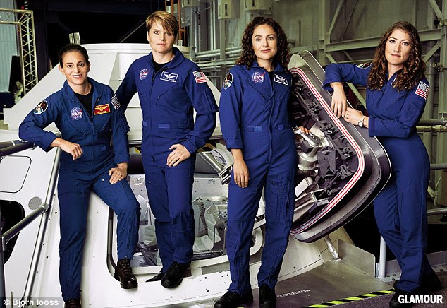 From left to right are astronauts Nicole Aunapu Mann, Anne McClain, Jessica Meir, and Christina Hammock Koch. They are among the hopefuls to be the first person to step foot on the red planet