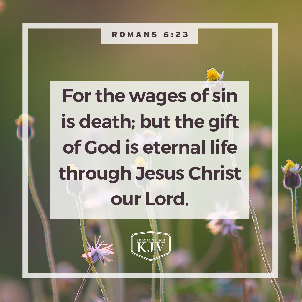 23 For the wages of sin is death; but the gift of God is eternal life through Jesus Christ our Lord. Romans 6:23