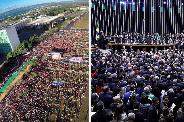 Protesto contra o golpe em frente ao Congresso Nacional; Votação na Câmara dos Deputados - Créditos: Agência Brasil/Agência Câmara Protesto contra o golpe em frente ao Congresso Nacional; Votação na Câmara dos Deputados - Créditos: Agência Brasil/Agência Câmara