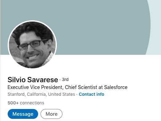 LinkedIn profile for Silvio Savarese salesforce's chief scientist