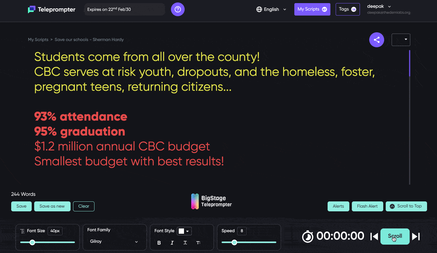 Use the Big Stage Teleprompter to share talking points with supporters and community members.