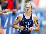 In this Aug. 18, 2018, file photo, Taylor Knibb from the U.S.A. runs to take second place at the ITU Elite Women World Cup triathlon event in Lausanne, Switzerland. Knibb won the season-opening World Championship Series triathlon to book her place on the U.S. team for the Tokyo Olympics in July. (Valentin Flauraud/Keystone via AP, File) **FILE**
