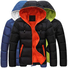 Mens Winter Contrast Color Outdoor Warm Hooded Padded Jacket