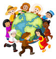 Children holding hands around the world vector image
