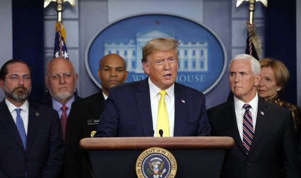 President Donald Trump speaks in the Brady press briefing room of the White House in Washington, Monday, March, 9, 2020, about the coronavirus outbreak. (AP Photo/Carolyn Kaster)