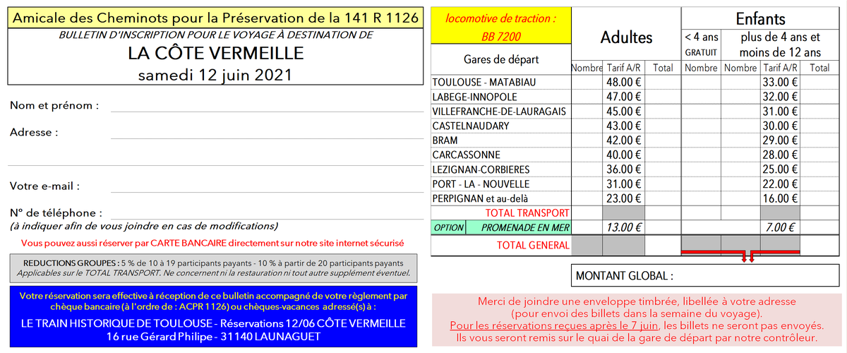 Bulletin d'inscription LA CÔTE VERMEILLE  - 12 juin 2021