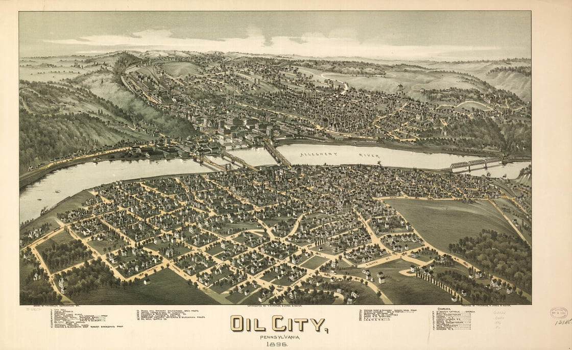 Bird's-eye view of Oil City PA 1896 Fowler Map AOGHS