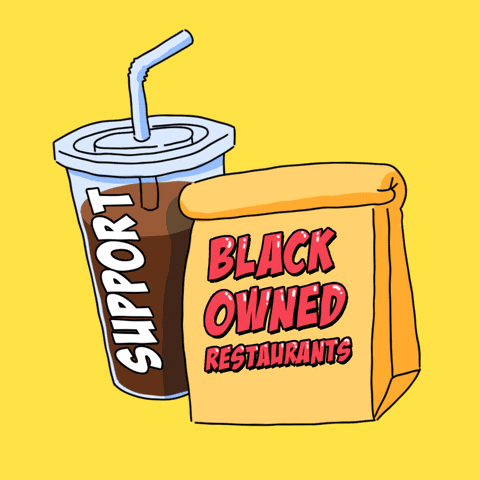 Picture of a brown bag and soda cup. "Support Black owned businesses" is written on top