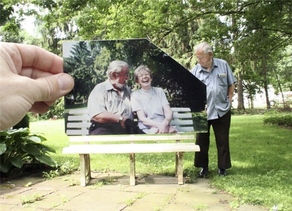 Cụ già ghé thăm chiếc băng ghế cũ ở công viên, nơi ông từng cùng vợ đến ngồi mỗi chiều những ngày bà còn sống.