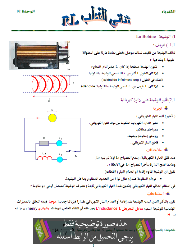 درس الفيزياء: ثنائي القطب RL – الثانية باكالوريا علوم وتكنولوجات Alkotb-rl