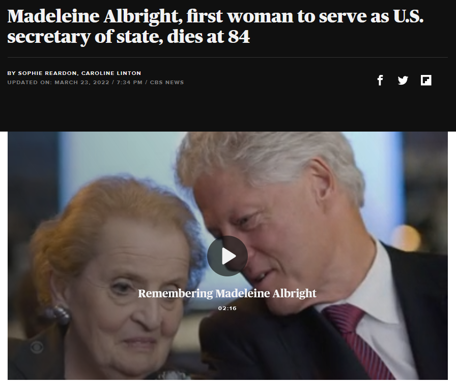 CBS: ABD Dışişleri Bakanı olarak görev yapan ilk kadın Madeleine Albright 84 yaşında öldü