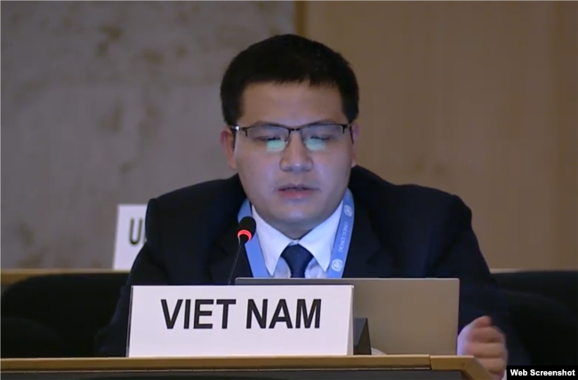 Đại diện của Đoàn Việt Nam phát biểu tại phiên họp của Hội đồng Nhân quyền LHQ, ngày 15/09/2020. UN Web TV.