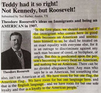 Teddy Roosevelt’s ideas on Immigrants and being an AMERICAN in 1907. Pass it on!   Related