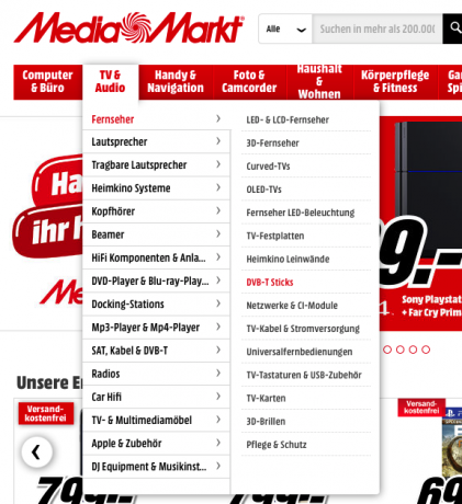 Screenshot Menü Mediamarkt.de