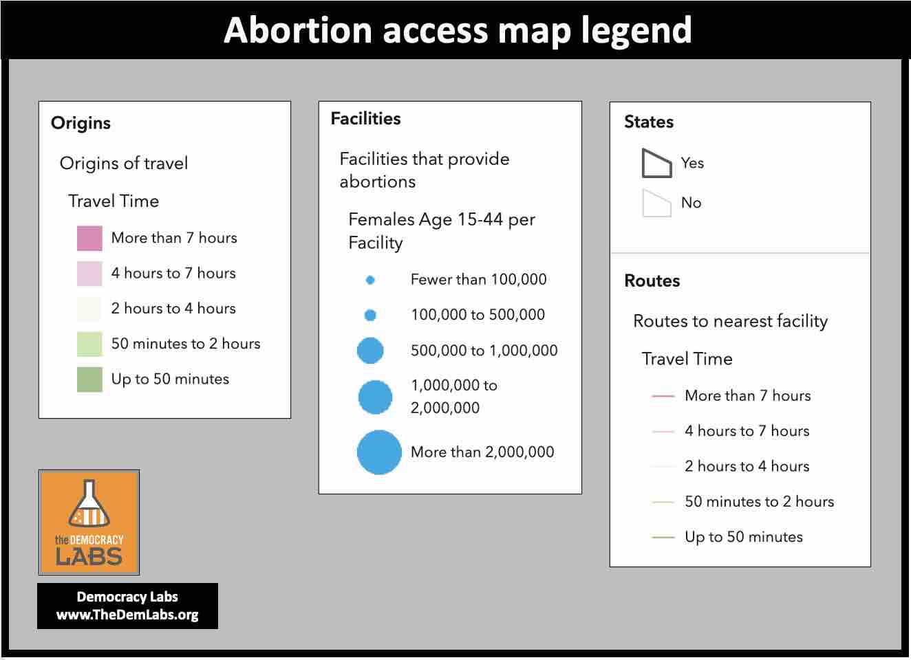 Abortion access map legend