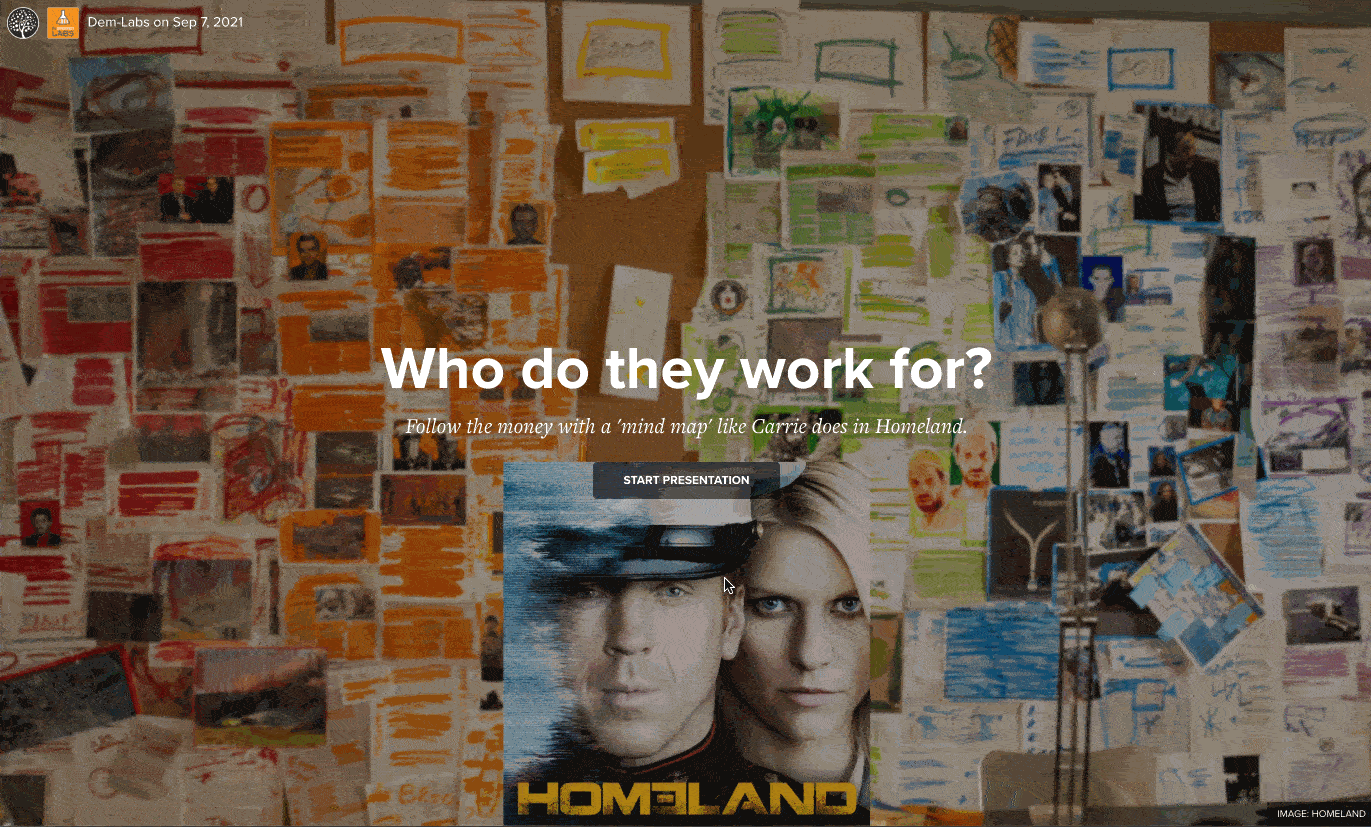 Follow the money to see who they are really working for like Carrie does in Homeland. The free Kumu.io app makes it simple to do.