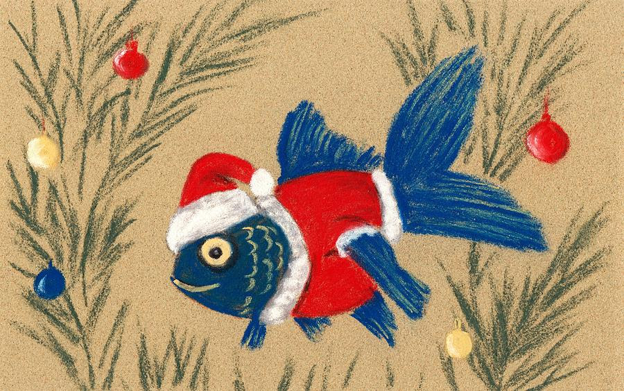 Santa Painting - Santa Fish by Anastasiya Malakhova