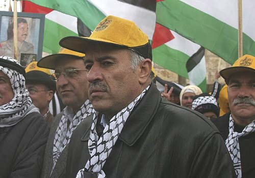 Jibril Rajoub and Palestinian supporters of the Fatah movement marking their 42nd anniversary, back in 2007.