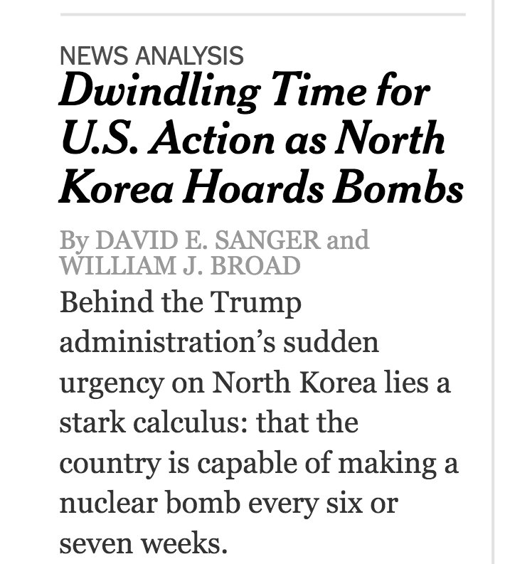 NYT: Dwindling Time for US Action as North Korea Hoards Bombs