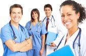 stock photo of medical doctors  - Smiling medical people with stethoscopes - JPG 