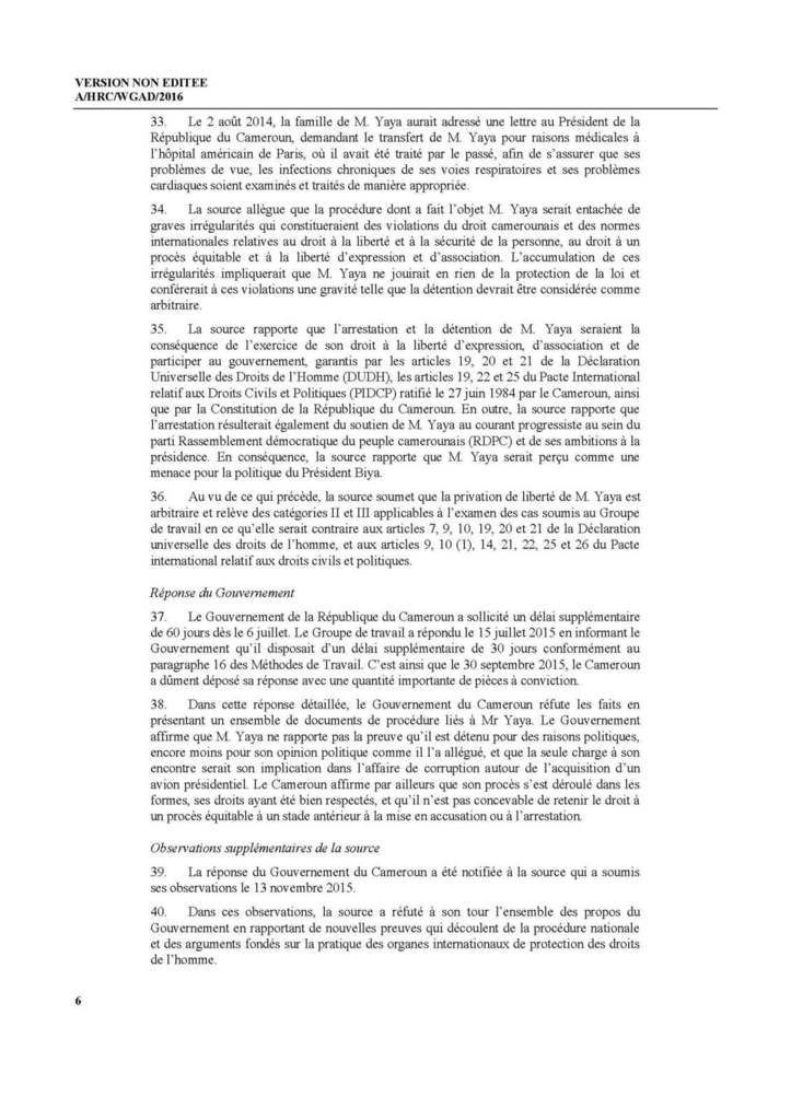 Decision du groupe de travail des nations unis sur la Detention arbitraire demandant la liberation de Marafa Hamidou Yaya