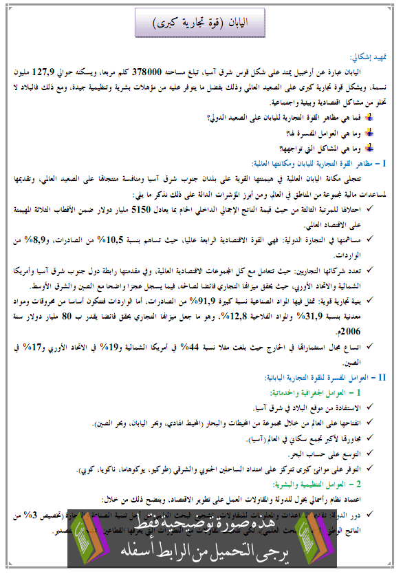 درس اليابان (قوة تجارية كبرى) – الجغرافيا – الثانية باكالوريا آداب Aliaban