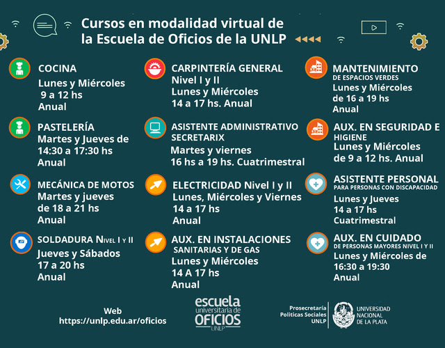 Inscripción a los cursos en modalidad virtual de la Escuela de Oficios de la UNLP