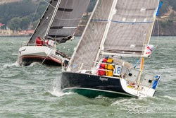 J/92 sailboat starting Pacific Cup in San Francisco