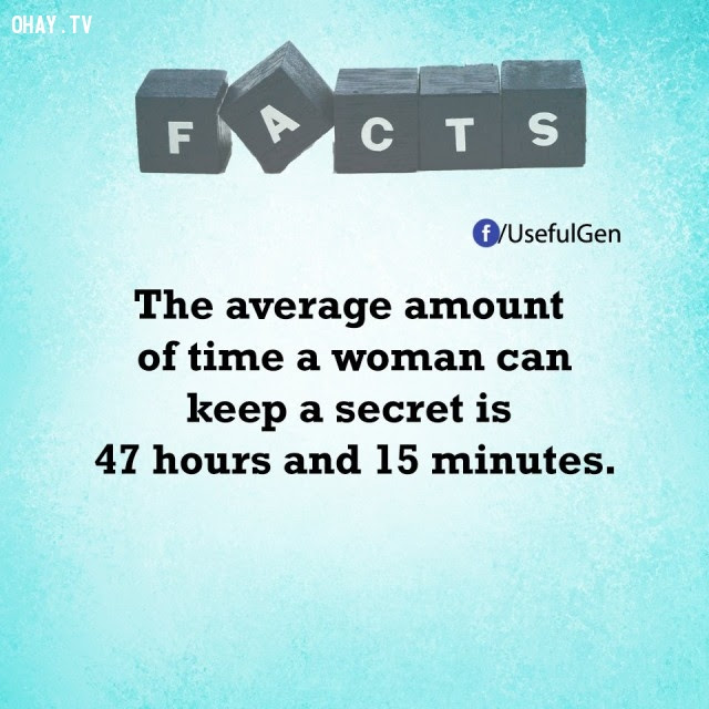 4. Thời gian trung bình một phụ nữ có thể giữ một bí mật là 47 giờ 15 phút.,tâm lý học,sự thật thú vị,sự thật đáng kinh ngạc,những điều thú vị trong cuộc sống,khám phá