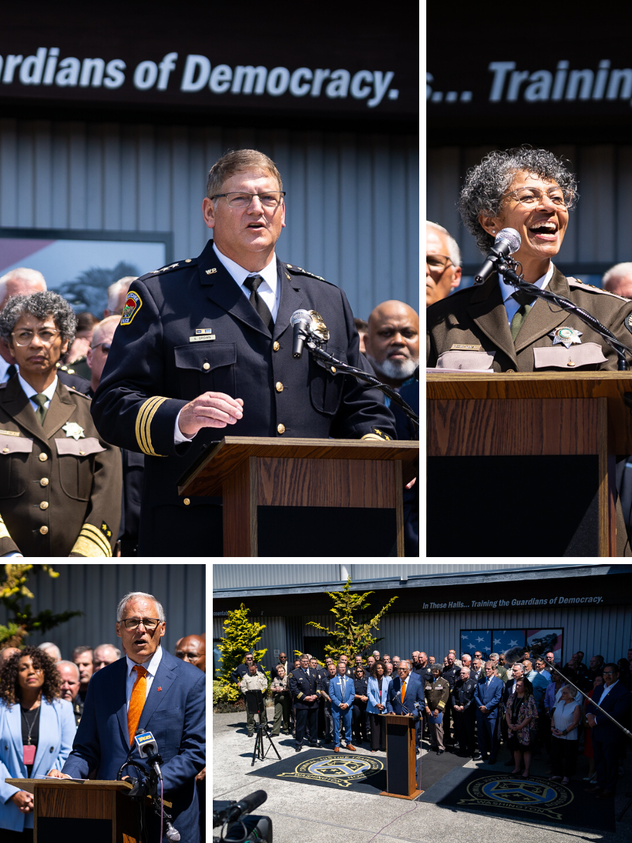Gov. Jay Inslee was joined by law enforcement leaders and fellow legislators to announce a proposed expansion of police training to regional campuses
